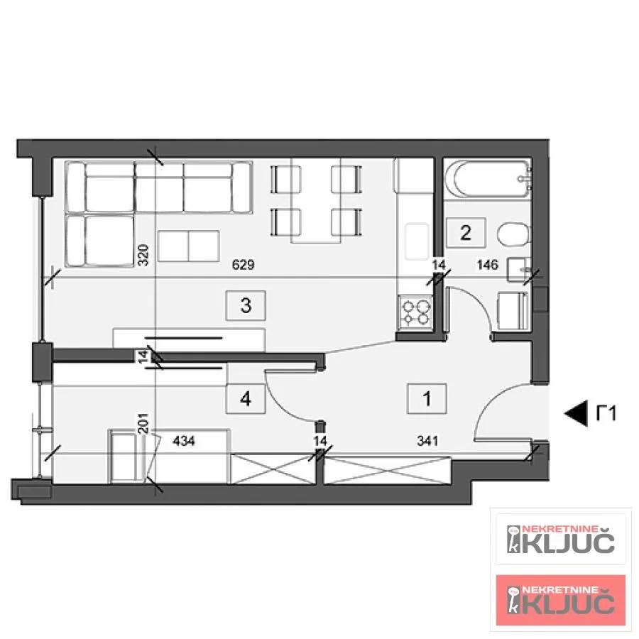 ADICE, 40m2, Jednoiposoban, Izgradnja 1