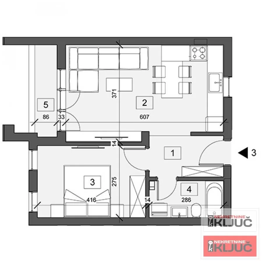 ADICE, 44m2, Dvosoban sa pdv, Izgradnja 1