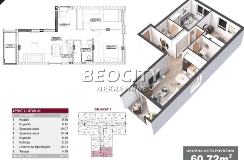 Trosoban stan, 61 m2, Liman 4 ID: 130732 1