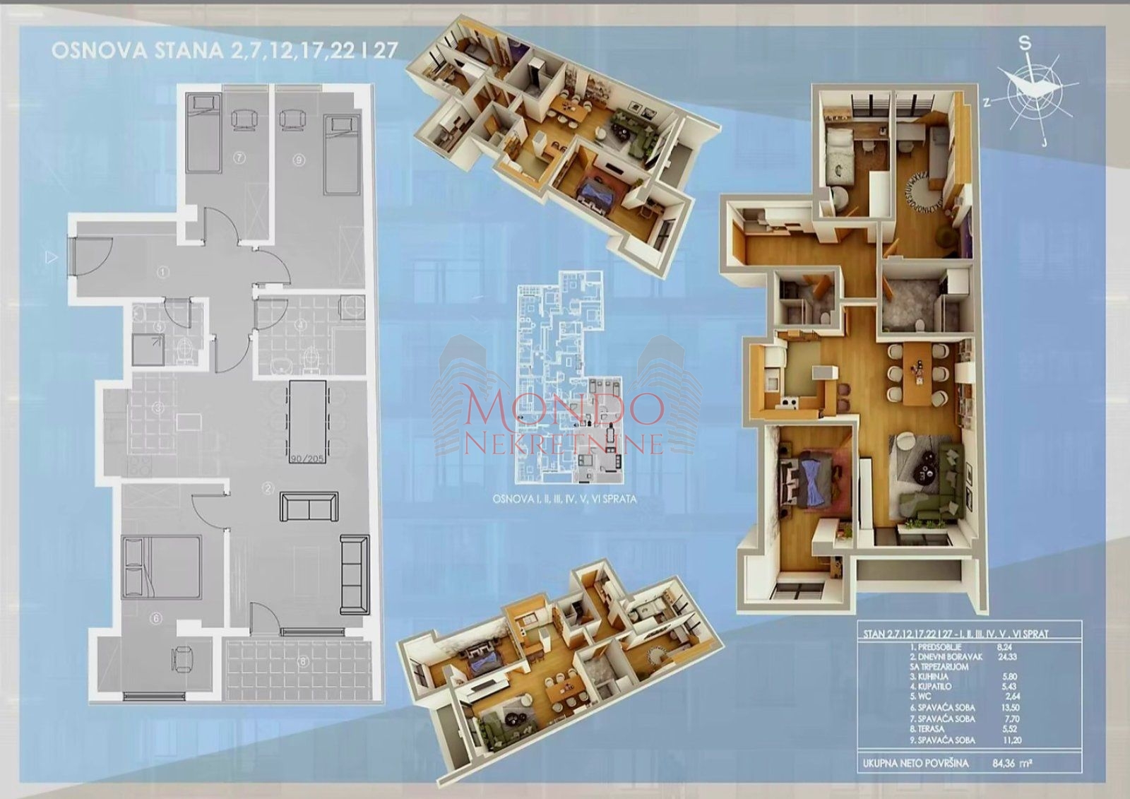 Troiposoban stan u samom centru grada, novogradnja 2