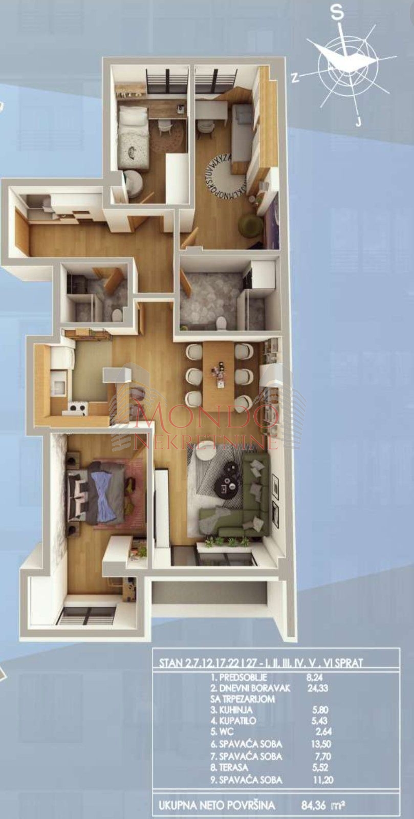 Troiposoban stan u samom centru grada, novogradnja 3