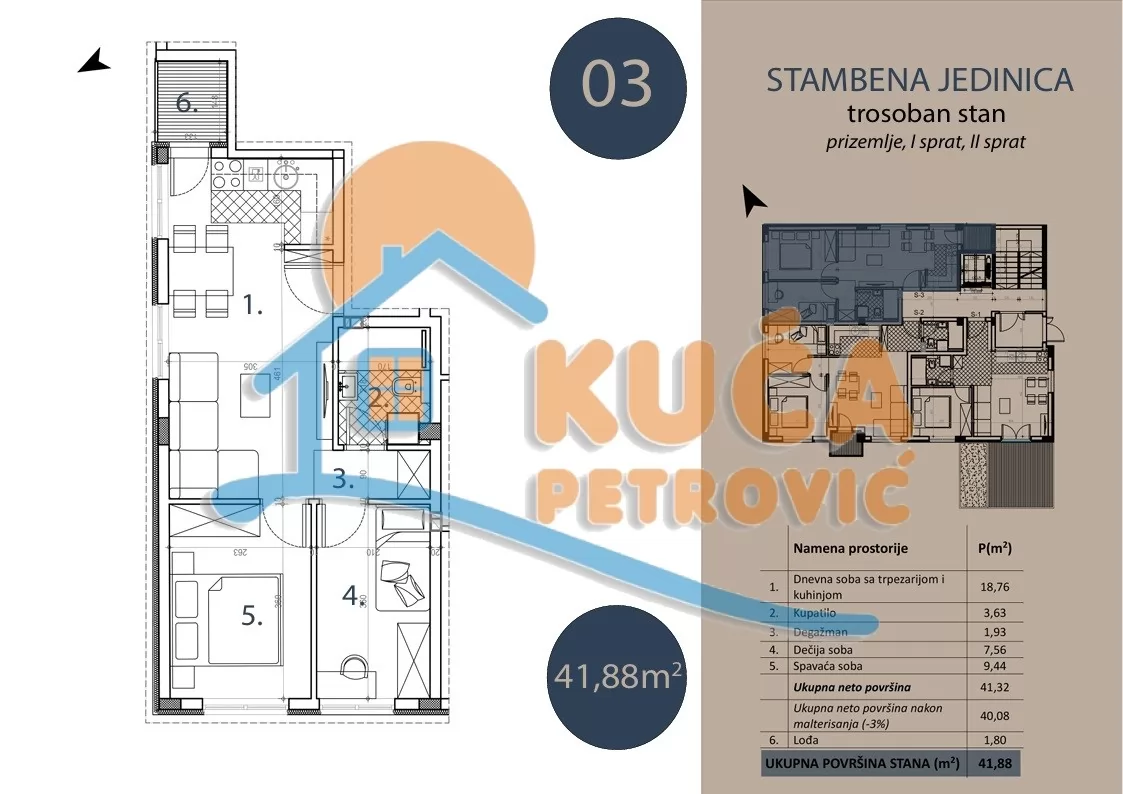 Trosoban stan, 41.88 m2, Trošarina, Marina Držića ID: p-016112 3