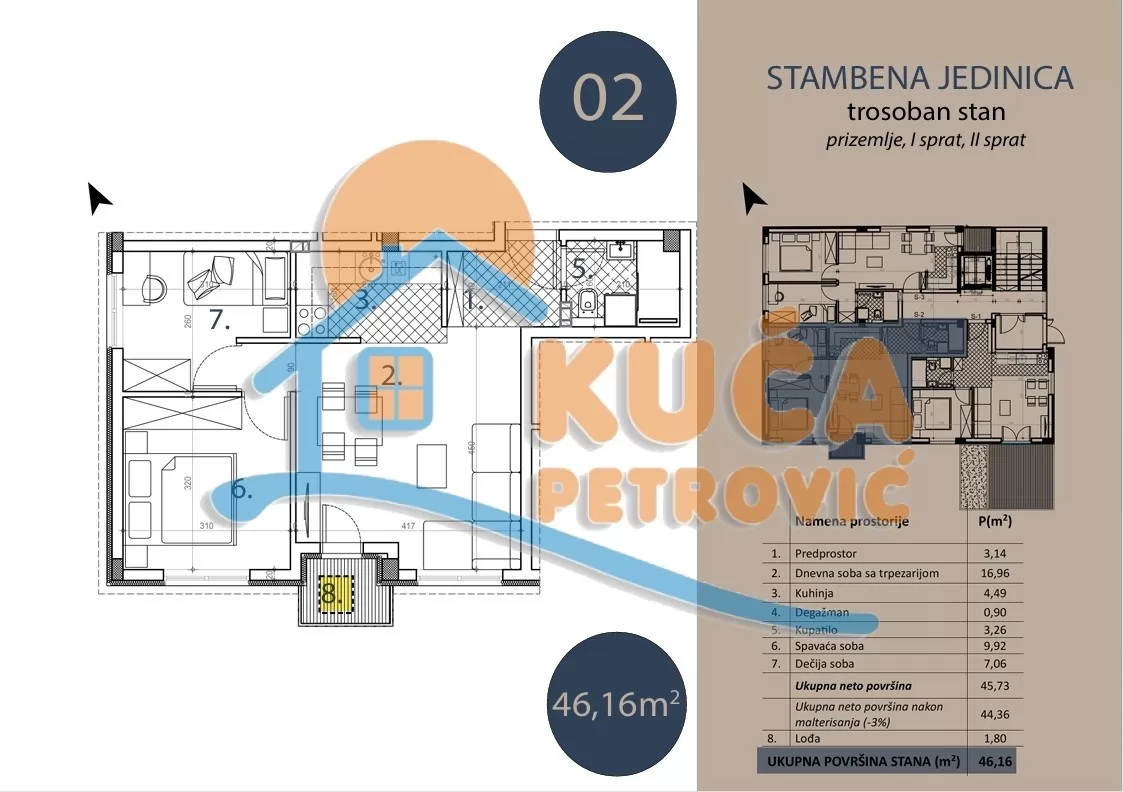 Trosoban stan, 46.16 m2, Trošarina, Marina Držića ID: p-016111 3