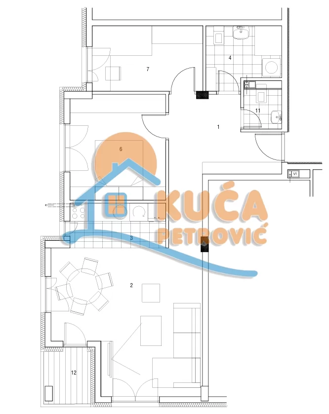 Dvosoban stan, 64.42 m2, Čamurlija, Cetinjska ID: p-016228 4