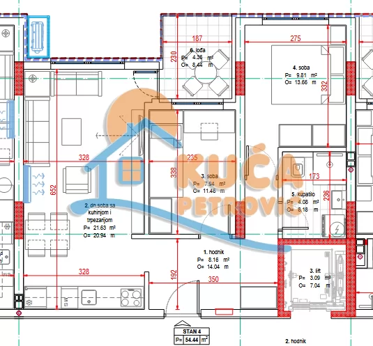 Dvosoban stan, 54.44 m2, Pantelej, Kosovke Devojke ID: p-015695 2