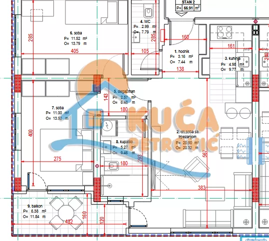 Trosoban stan, 66.91 m2, Pantelej, Kosovke Devojke ID: p-015694 1