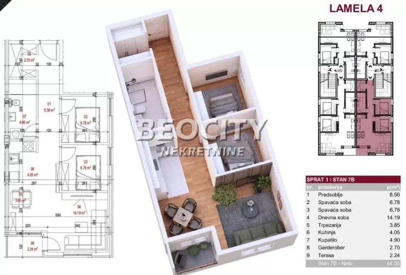 Trosoban stan, 54 m2, Novi Sad ID: 131642 1