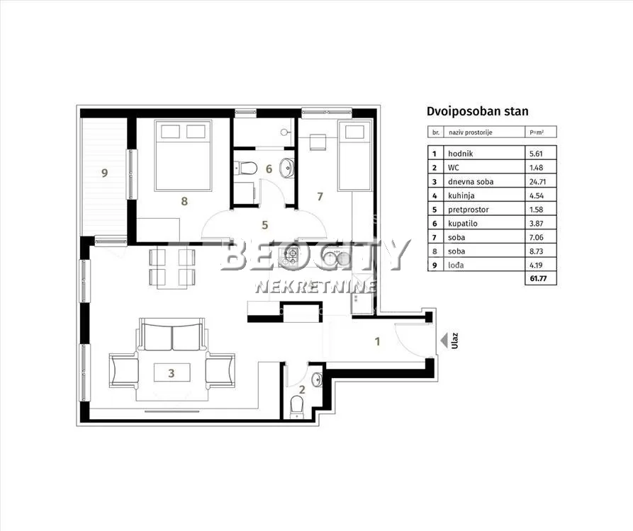Dvosoban stan, 62 m2, Lekino brdo, Matavuljeva ID: 131578 2