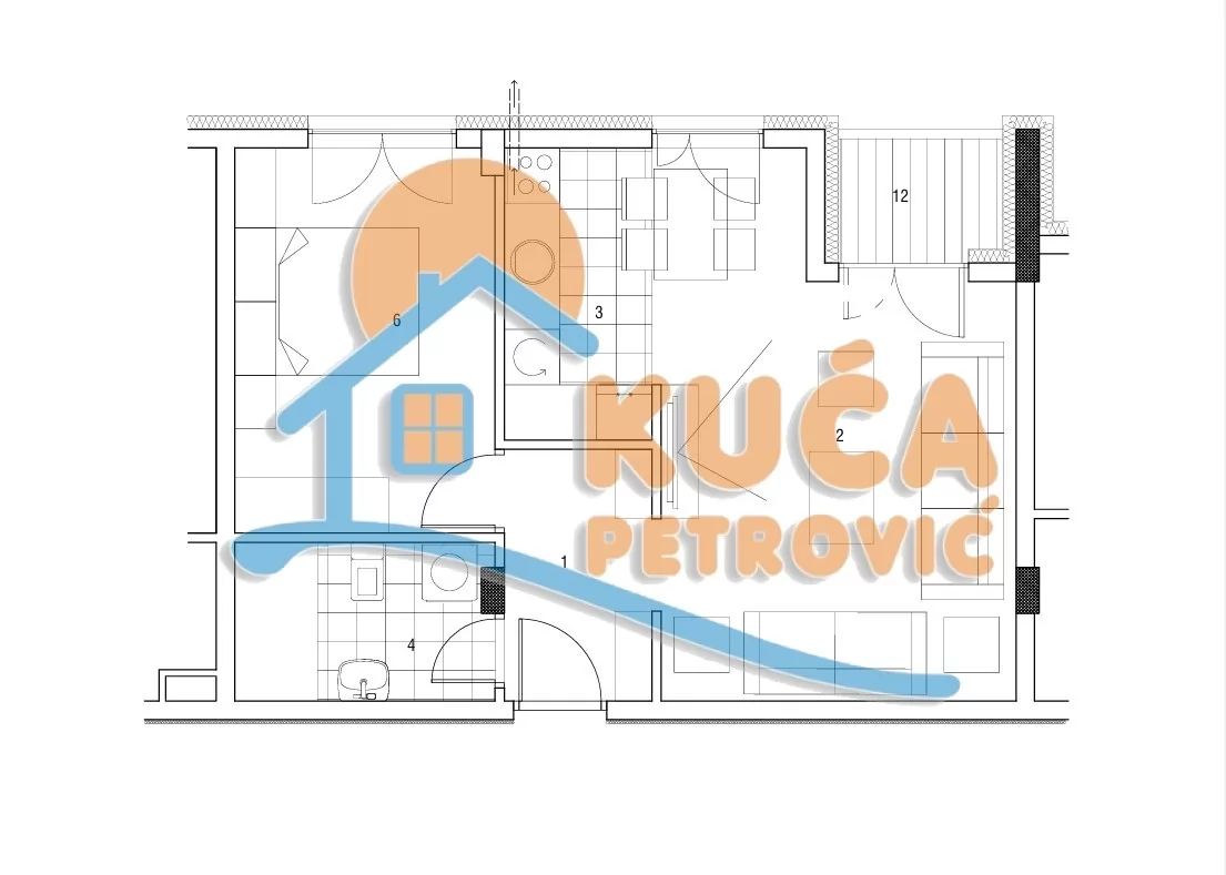 Dvosoban stan, 46.89 m2, Čamurlija, Cetinjska ID: p-016632 4