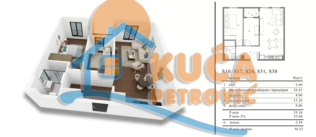 Dvosoban stan, 56.22 m2, Pantelej, 2. proleterske brigade ID: p-016604 1