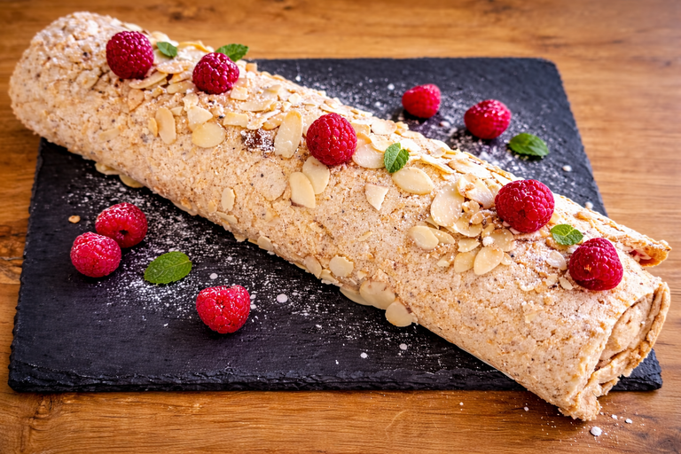 Rulada cu zmeură și migdale