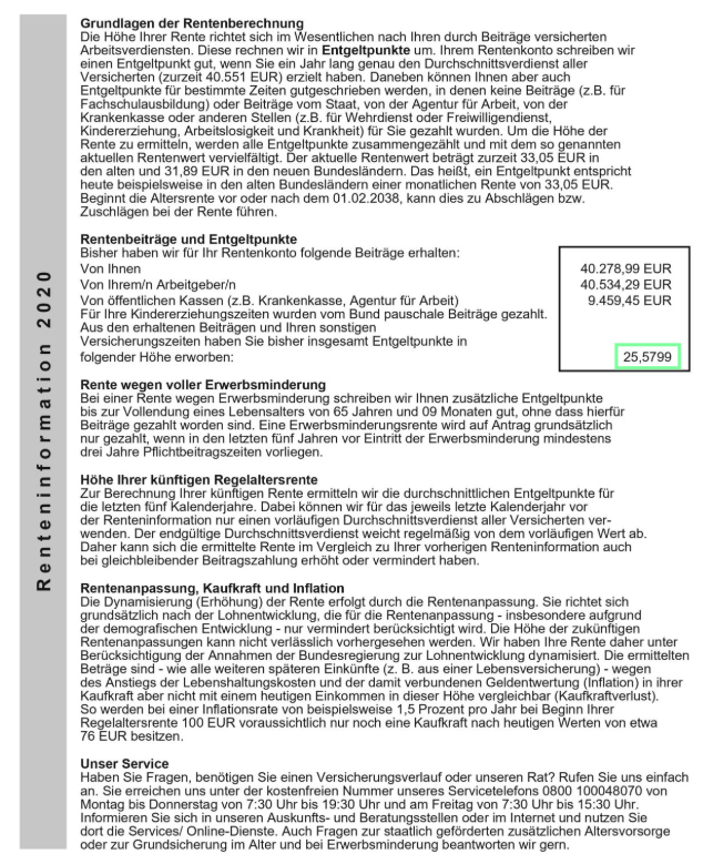 Entgeltpunkte in der Renteninformation