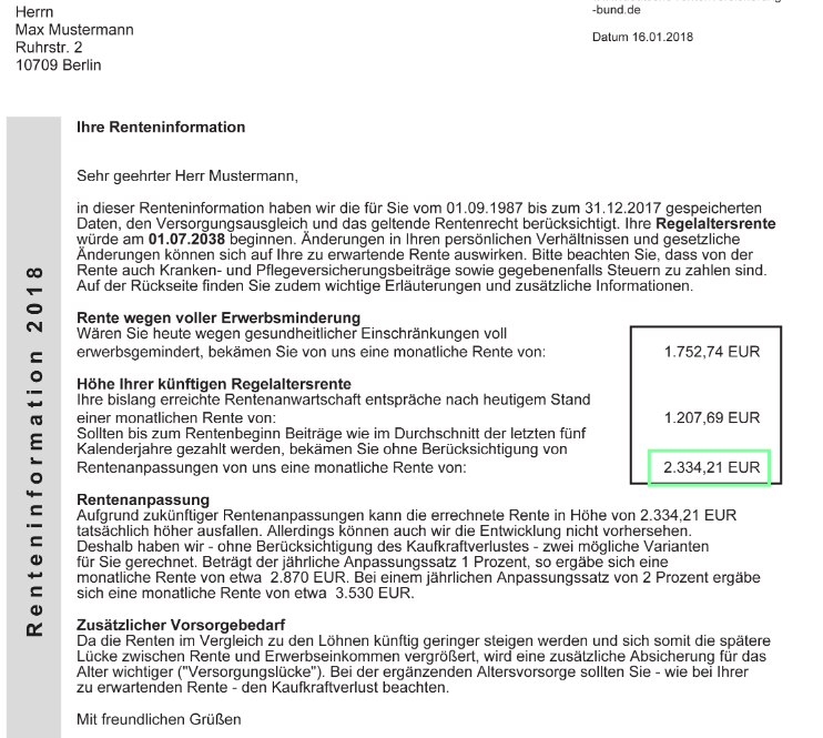 Rentenprojektion in der Renteninformation