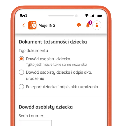 Konto dla dziecka w ING, dokument tożsamości
