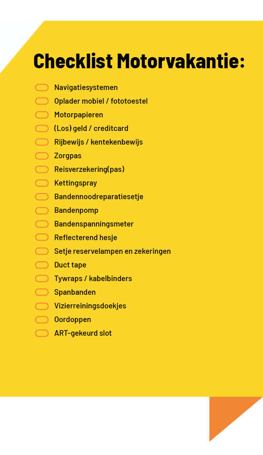 Checklist motorvakanttie