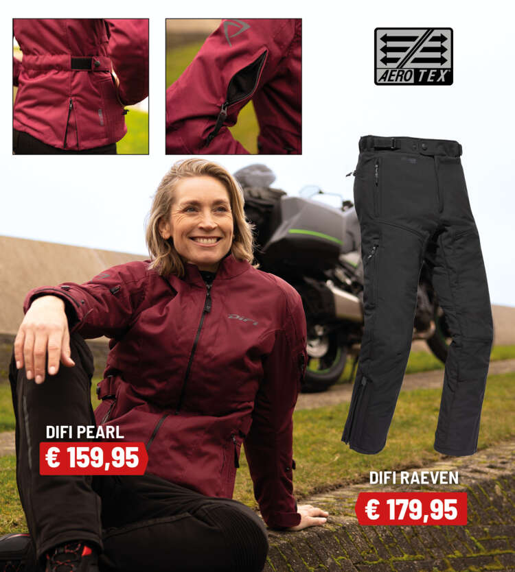 Difi Pearl dames motorjas_Difi Reaven motorbroek Aerotex - MotoPort