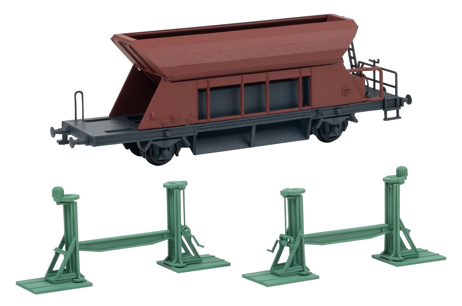 2 Spindelhebeböcke Mit Aufgebocktem Waggon