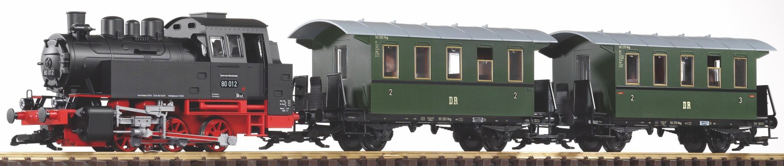 G-S-Set Personenzug BR 80 + zwei Personenwg. + Sound und Dampf  DR III