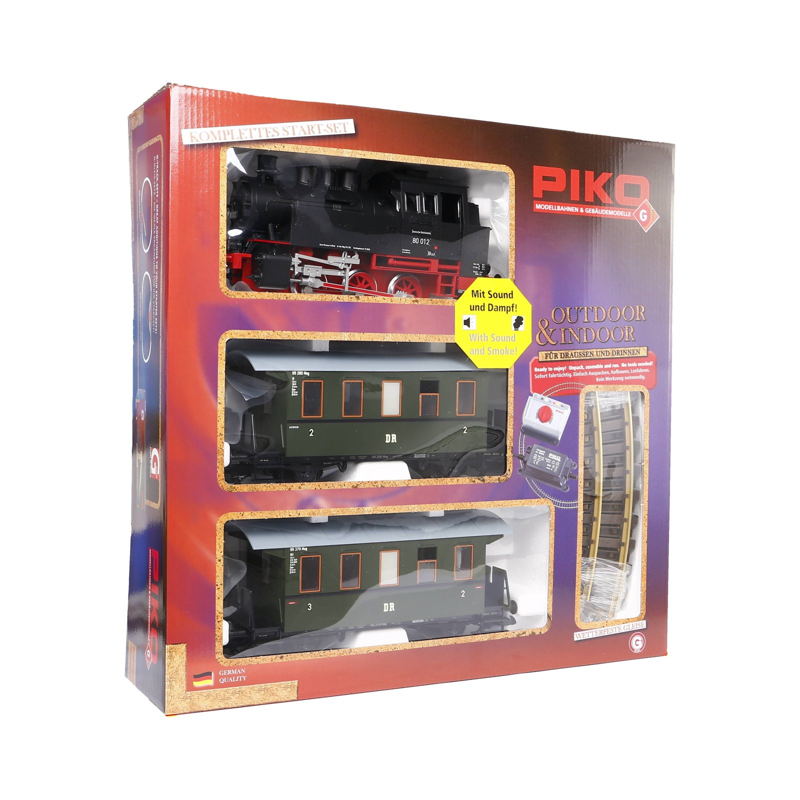 G-S-Set Personenzug BR 80 + zwei Personenwg. + Sound und Dampf  DR III