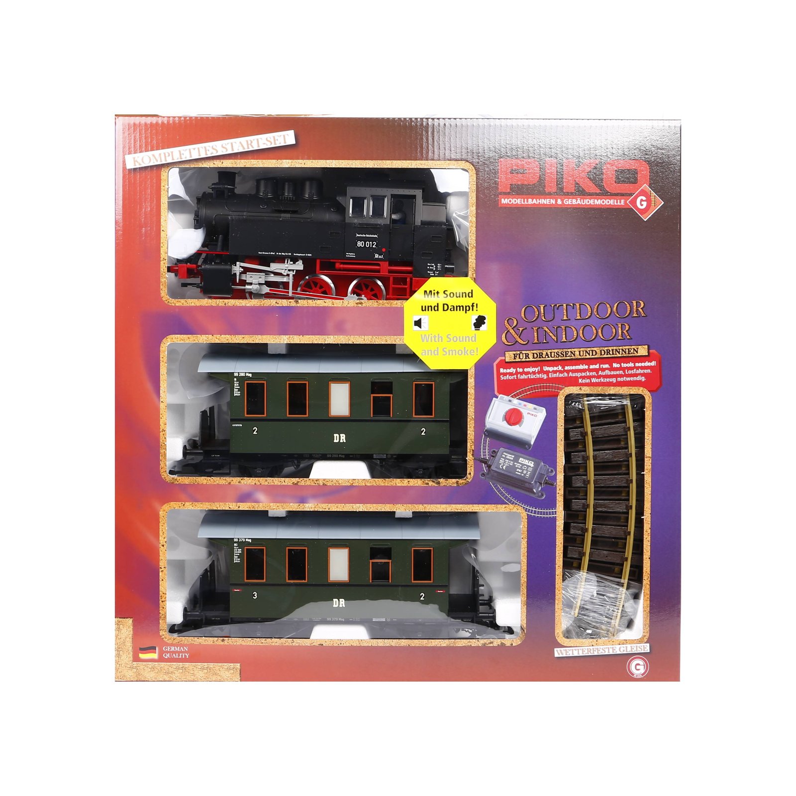 G-S-Set Personenzug BR 80 + zwei Personenwg. + Sound und Dampf  DR III