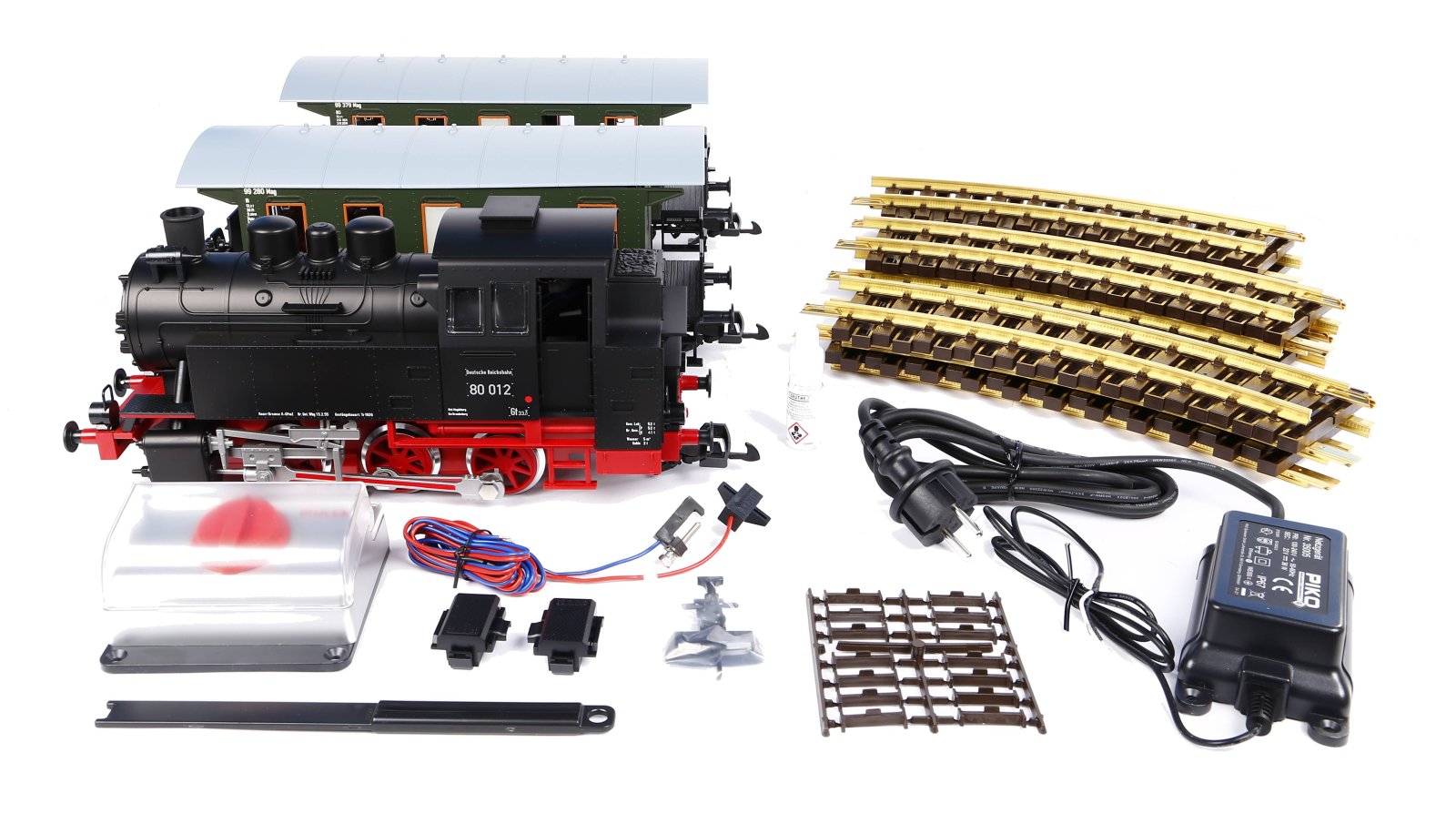 G-S-Set Personenzug BR 80 + zwei Personenwg. + Sound und Dampf  DR III