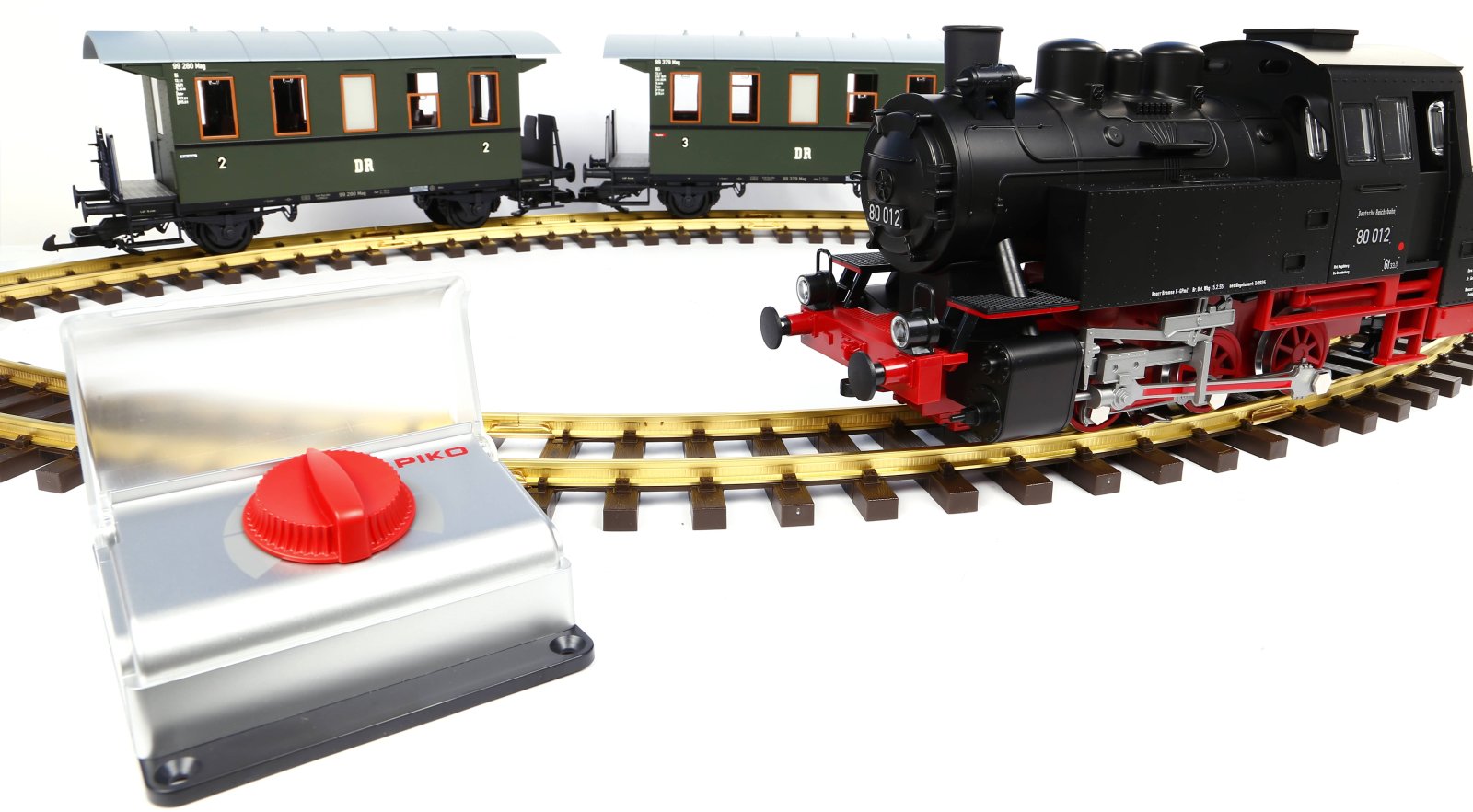 G-S-Set Personenzug BR 80 + zwei Personenwg. + Sound und Dampf  DR III