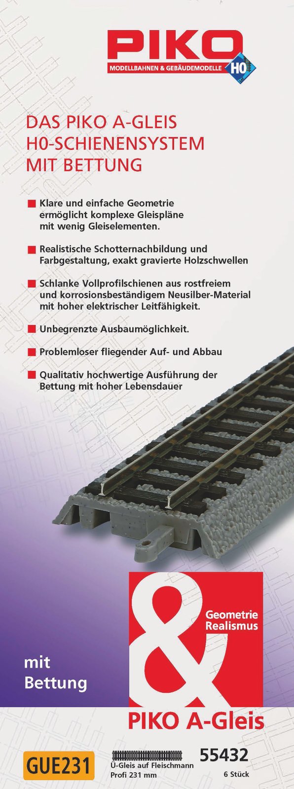 Gleis m. Bett. Ü-Gleis auf Fleischmann Profi VE6