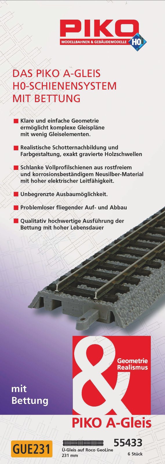 Gleis m. Bett. Ü-Gleis auf Roco GeoLine VE6