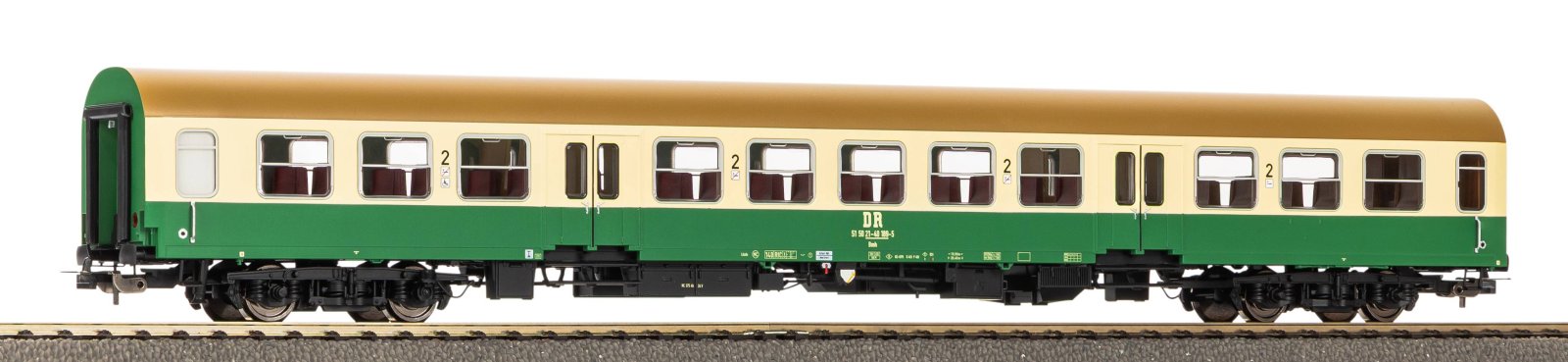 Halberstädter Mitteleinstiegswg. beige-grün 2. Kl. br. Dach DR IV, andere Nr.
