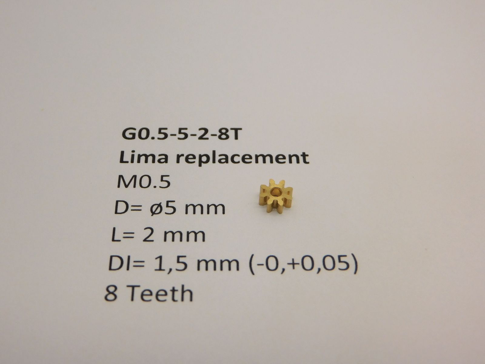 Micromotor.EU G0.5-5-2-8T – Tandwiel voor Lima – Module 0,5 – 8 tanden – Diameter 5 mm – Lengte 2 mm – Binnendiameter 1,5 mm