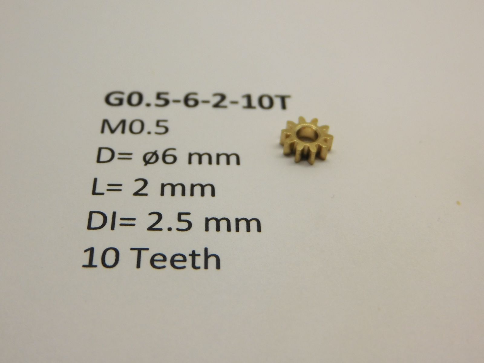 Micromotor.EU G0.5-6-2-10T – Tandwiel module 0,5 – 10 tanden – Diameter 6 mm – Lengte 2 mm – Asgat 2,5 mm – Voor Lima, Rivarossi, Electrotren en Jouef