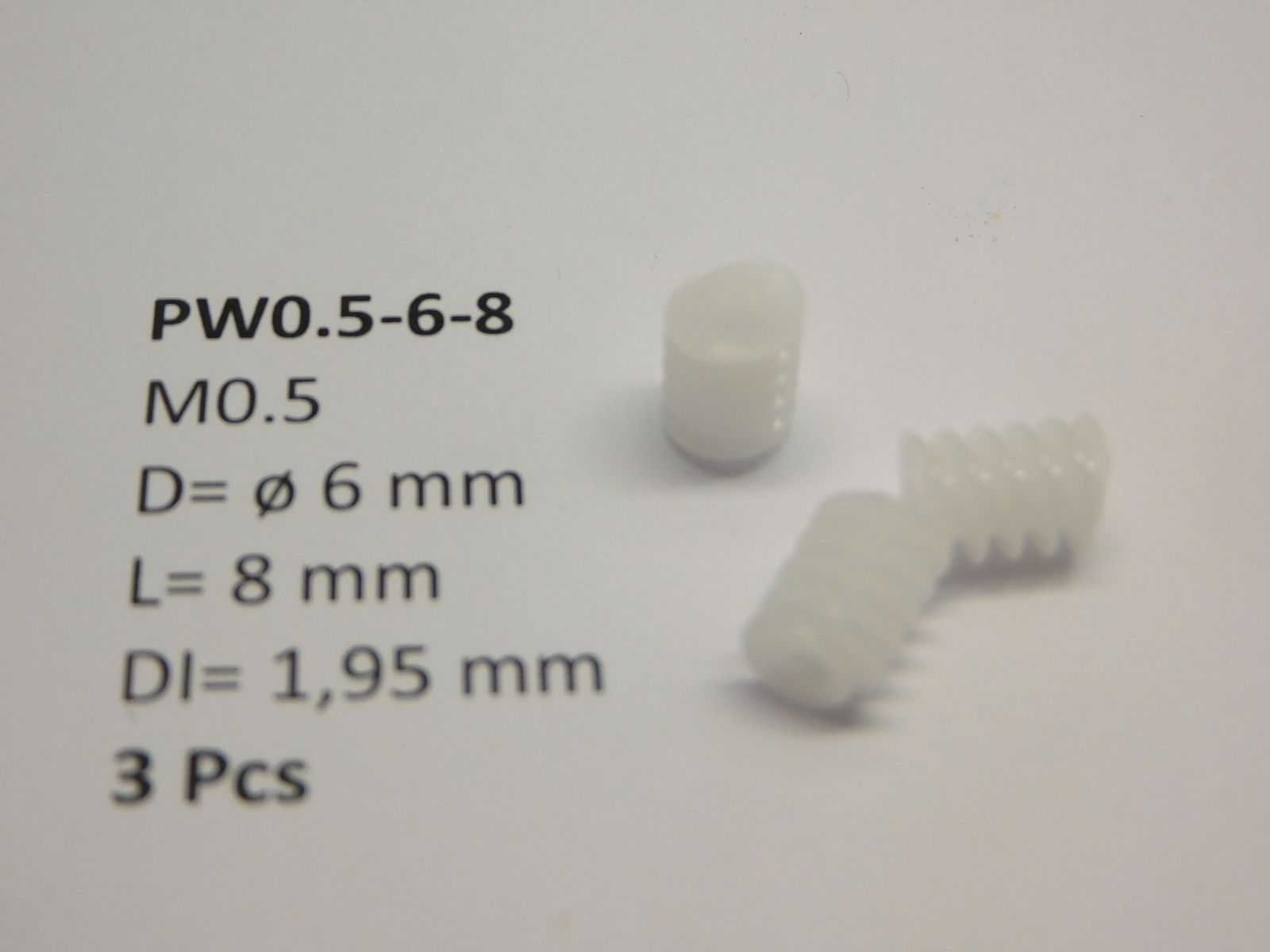 Micromotor.EU PW0.5-6-8 – Wormwiel – Module 0,5 – Diameter 6 mm – Lengte 8 mm – Binnendiameter 1,95 mm – 3 stuks