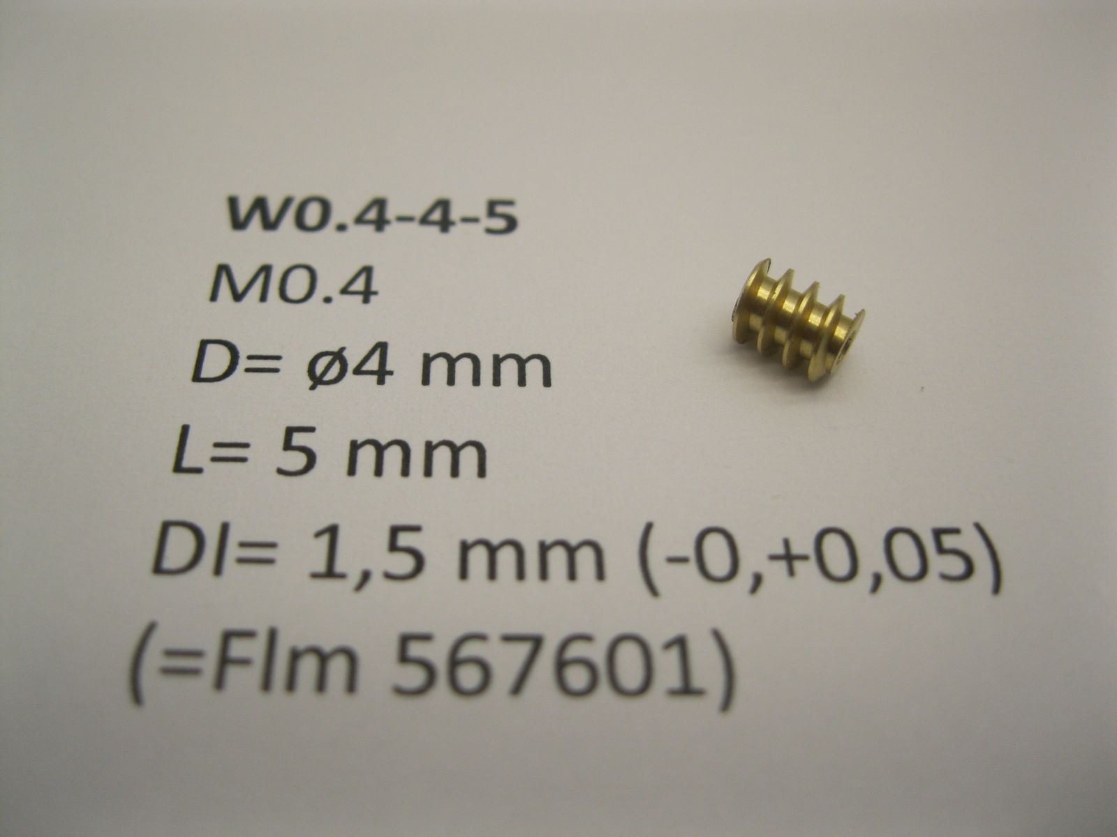 Micromotor.EU W0.4-4-5 – Messing wormwiel – Module 0,4 – Diameter 4 mm – Lengte 5 mm – Binnendiameter 1,5 mm – Equivalent Fleischmann 567601