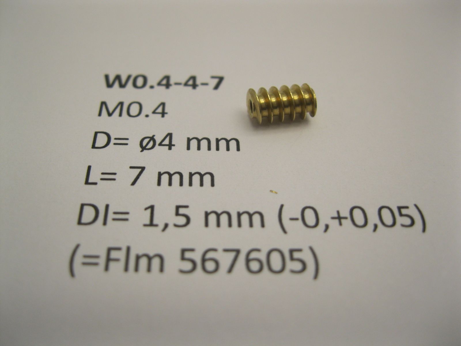 Micromotor.EU W0.4-4-7 – Messing wormwiel M0.4 – Equivalent Flm 567605 – Diameter 4 mm – Lengte 7 mm – Asgat 1,5 mm