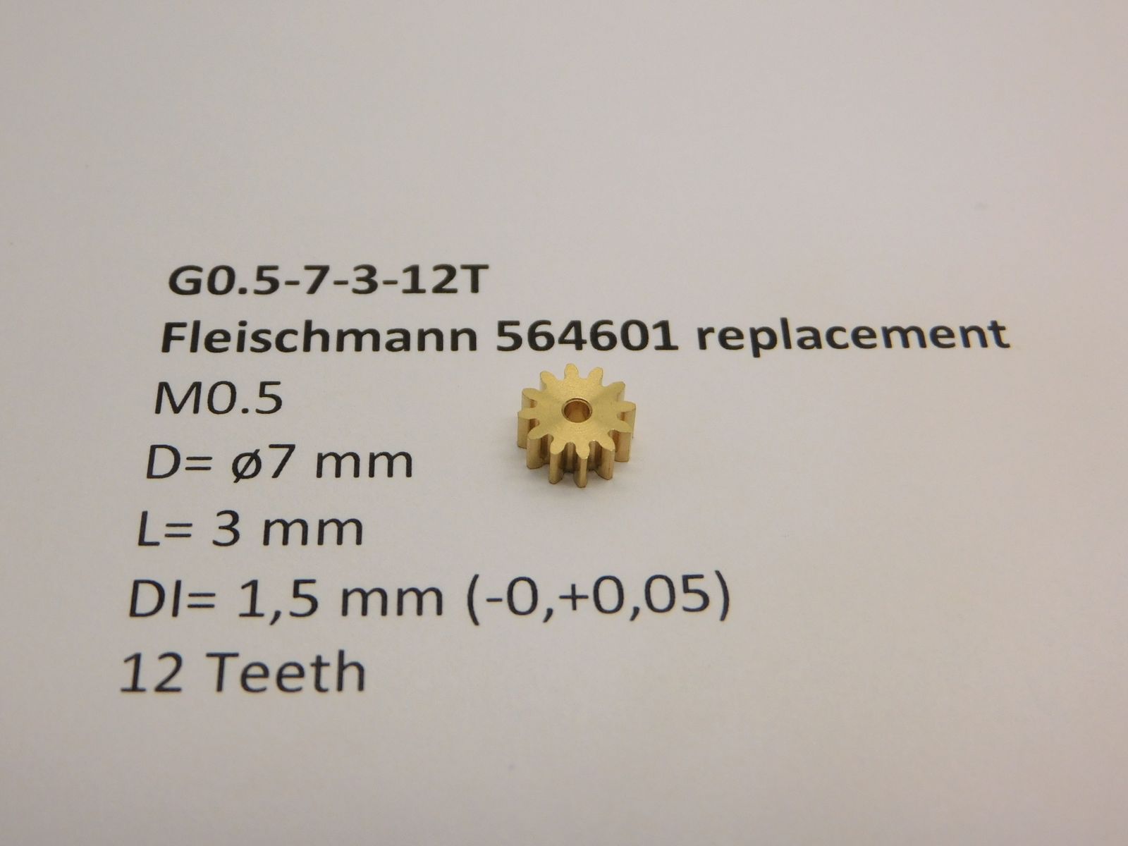 Micromotor.EU G0.5-7-3-12T – Tandwiel voor Fleischmann – Module 0,5 – 12 tanden – Diameter 7 mm – Lengte 3 mm – Binnendiameter 1,5 mm
