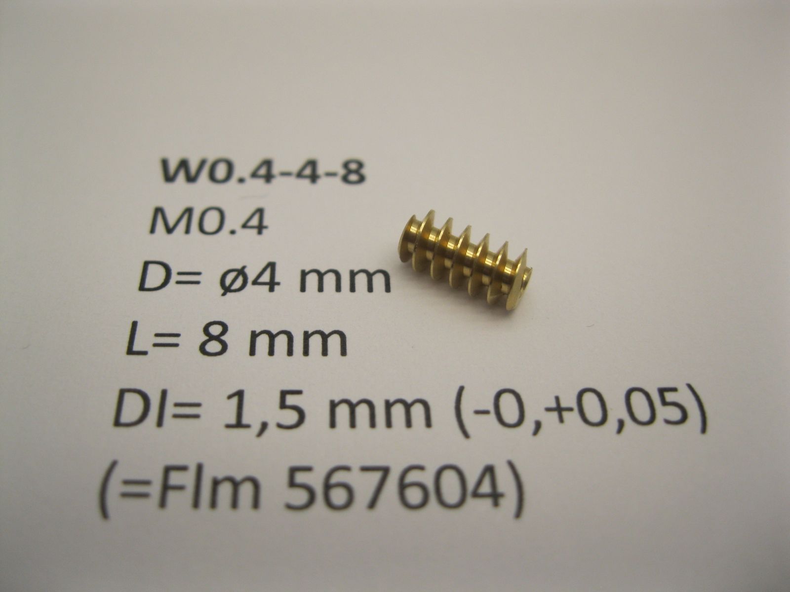 Micromotor.EU W0.4-4-8 – Messing wormwiel – Module 0,4 – Buitendiameter 4 mm – Lengte 8 mm – Binnendiameter 1,5 mm – Equivalent aan Flm 567604