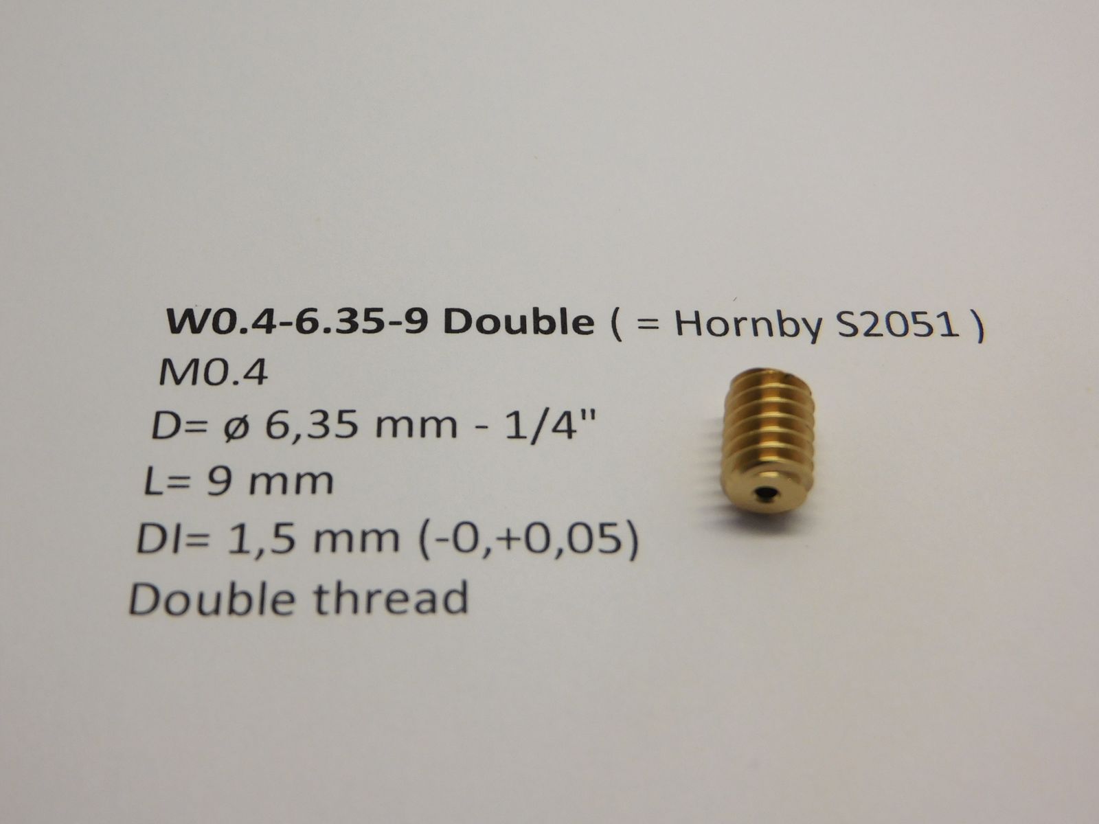 Micromotor.EU W0.4-6.35-9 Double – Wormwiel voor Hornby S2051/X04 – Module 0,4 – Diameter 6,35 mm – Lengte 9 mm – Asgat 1,5 mm