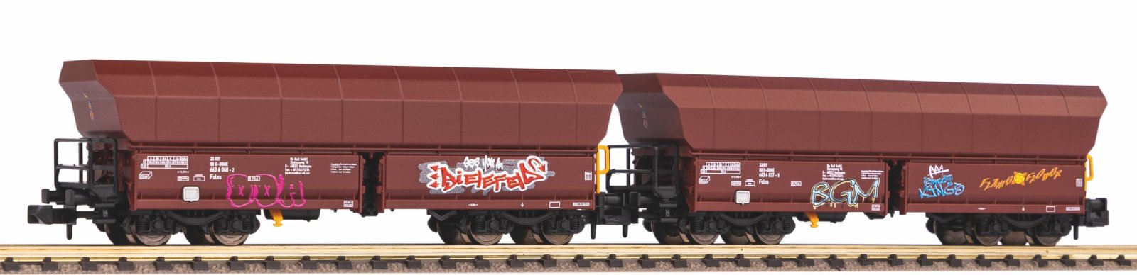 N-2er Set Schüttgutwg. Falns OnRail VI mit Graffiti