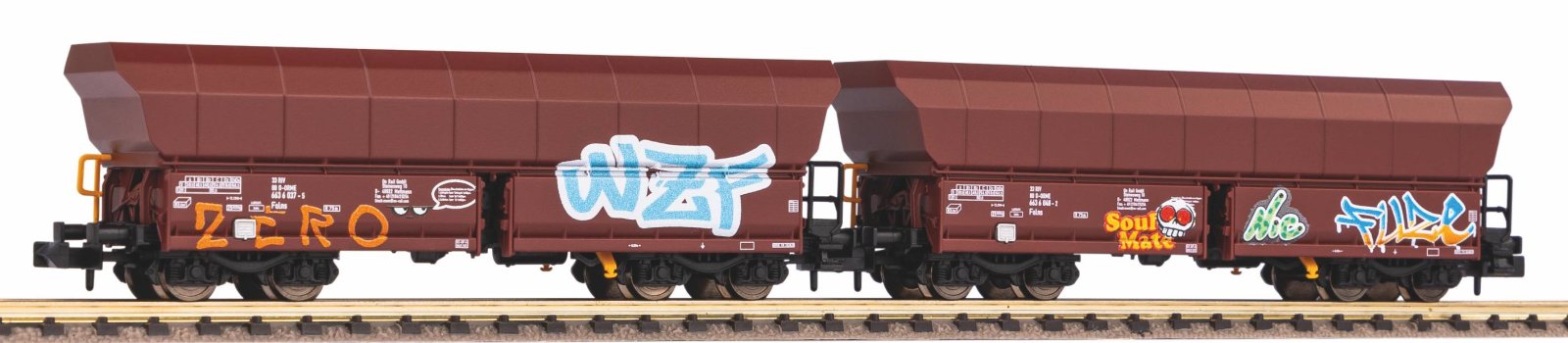 N-2er Set Schüttgutwg. Falns OnRail VI mit Graffiti