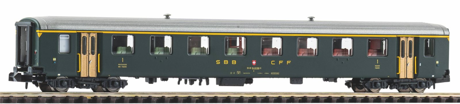 N-Personenwg. EW I, 1.Kl, 50 85 18- 33 556-9 grün mit alter Schrift, SBB, Ep. IV