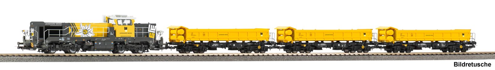 Zugset Diesellok/Sound DE18 Leonhard Weiss VI + PluX22 Dec. + 3x Zweiseitenkipper Fakks127 (TOFT 2026)