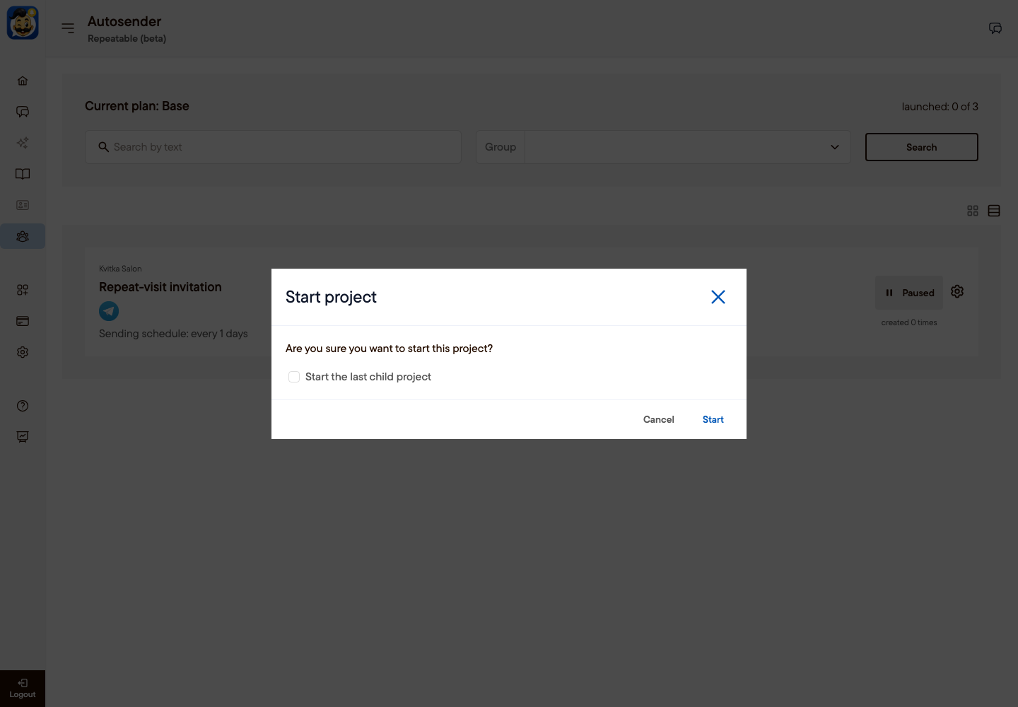 Start project dialog