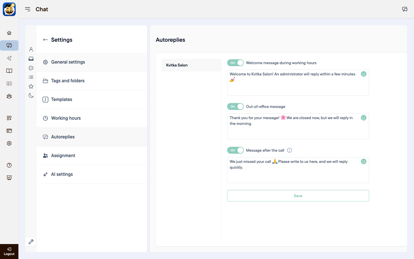 Autoreplies: welcome, away and after-call messages