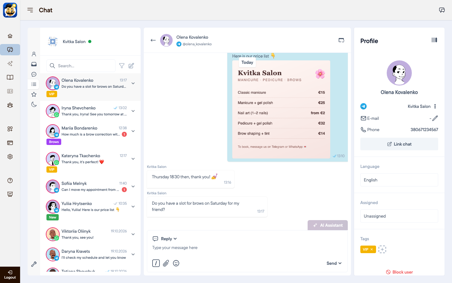Client profile with the Assigned field