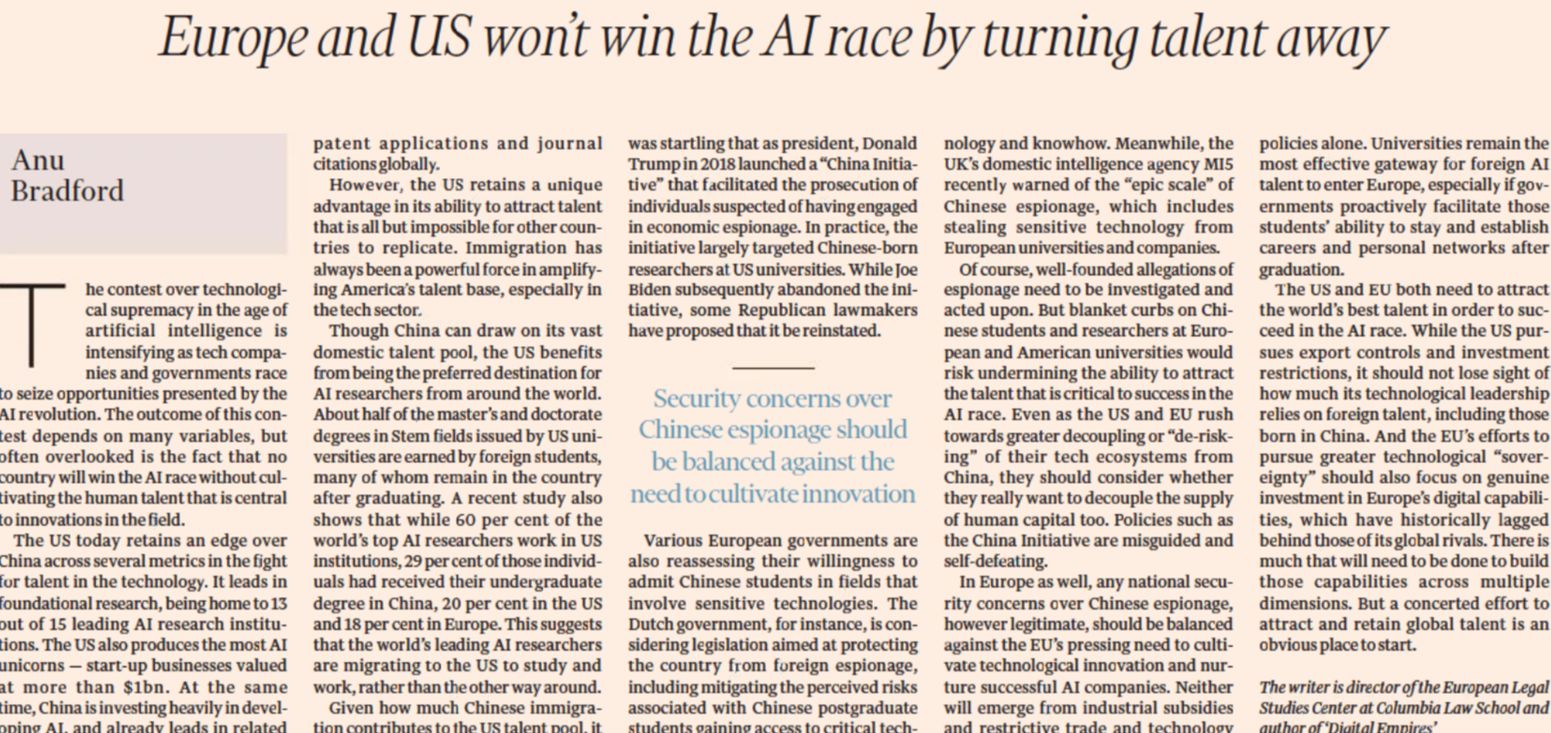 Europe and US wont win the AI race by turning talent away