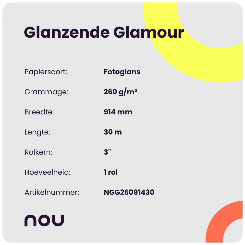 Nou Glanzende Glamour 260gr 914mm x 30m 3"