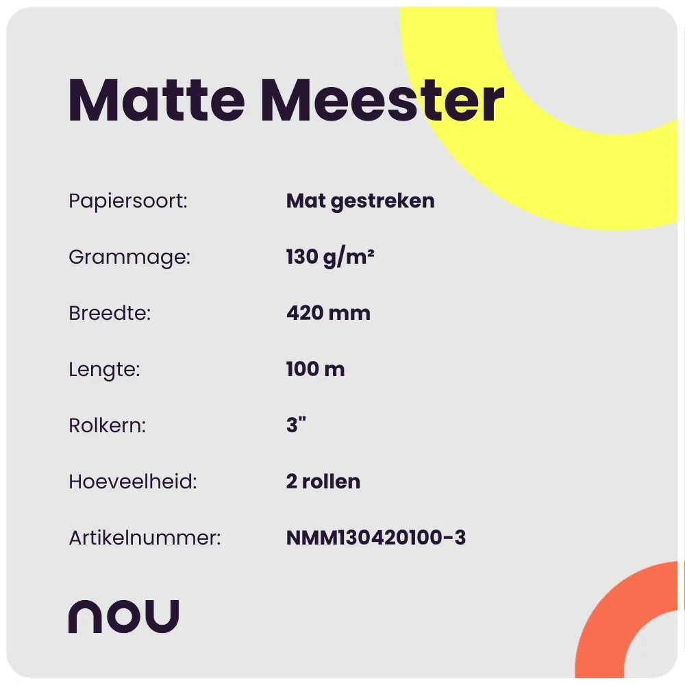 Nou Matte Meester 130gr 420mm x 100m 3" doos/2rol