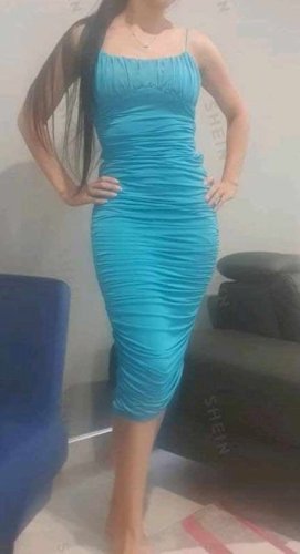 Shein plava midi nabrana haljina