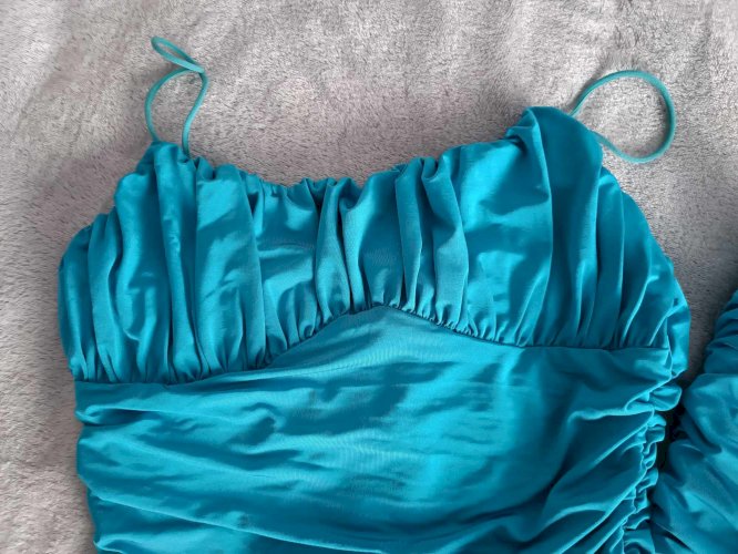 Shein plava midi nabrana haljina