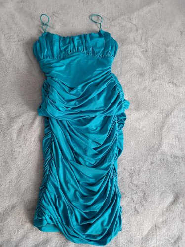 Shein plava midi nabrana haljina